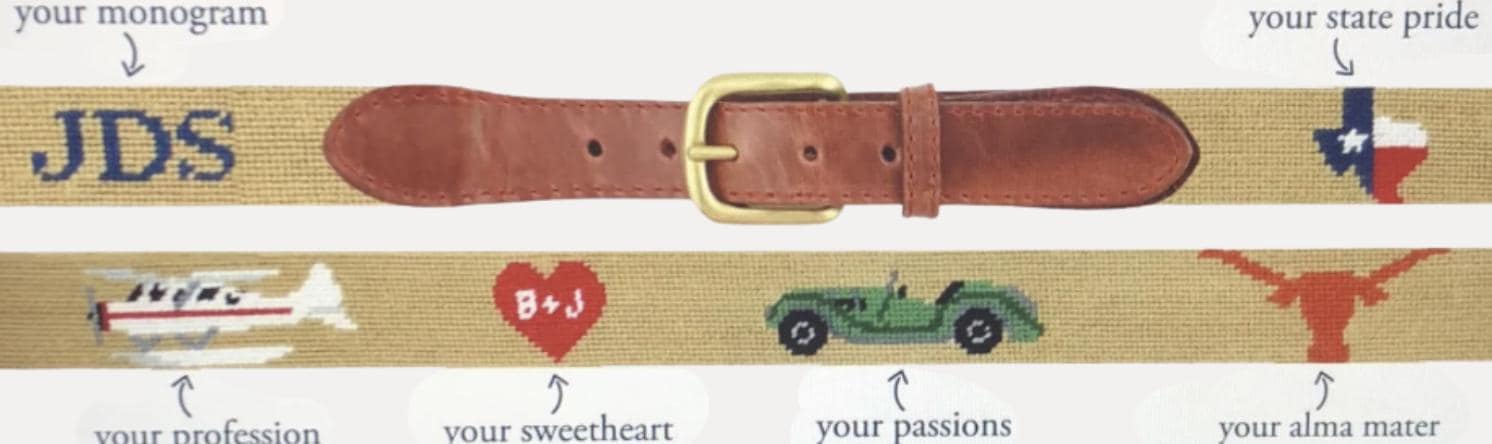 Customized Hand-Stitched SEC Needlepoint Belt | Leather Needlepoint Belt