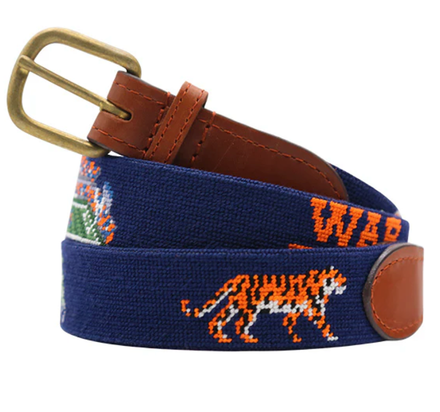 Auburn Tigers Needlepoint Belt Collection – War Eagle, Stadium & Campus Designs | Genuine Leather Tab Belt