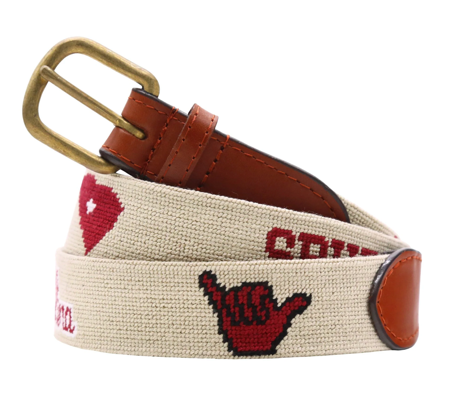 South Carolina Gamecocks “Spurs Up” Needlepoint Belt – Khaki Game Day Leather Belt